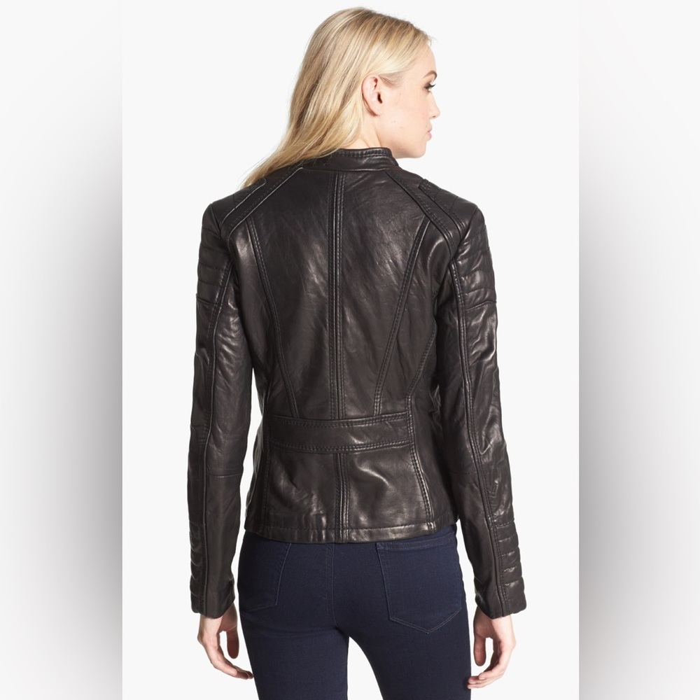 MICHAEL Michael Kors Navy Quilt Trim Leather Scuba Jacket Size S - Picture 2 of 16